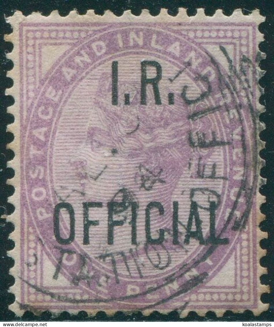 Great Britain Official 1882 SGO3 1d Lilac QV I.R. OFFICIAL Ovpt #2 FU (amd) - Autres & Non Classés