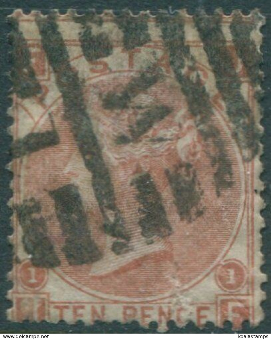 Great Britain 1867 SG112 10d Red-brown QV FJJF Plate 1 Tear At Bottom GU (amd) - Otros & Sin Clasificación