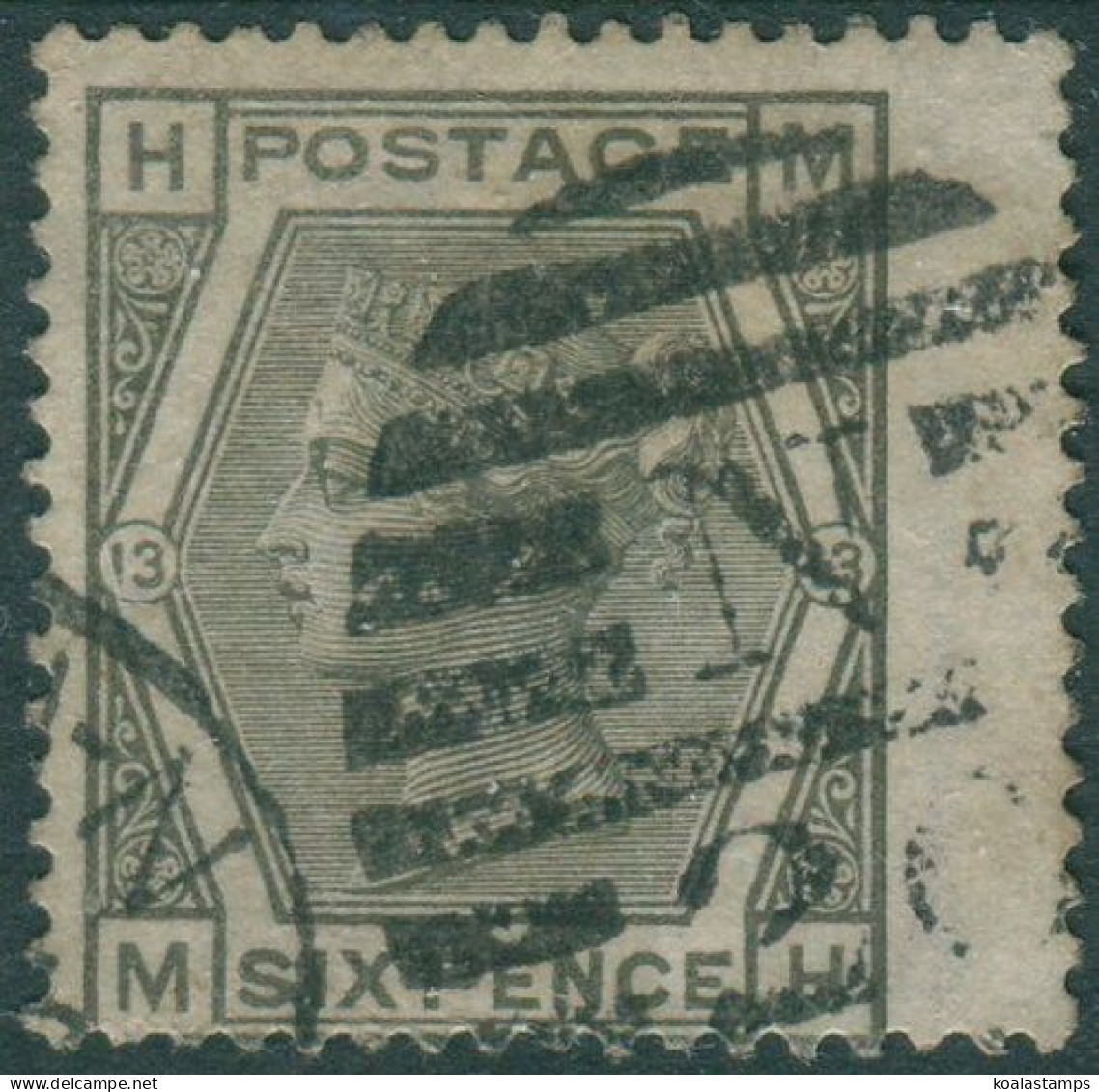 Great Britain 1873 SG147 6d Grey QV HMMH Plate 13 Spray Of Rose Wmk FU (amd) - Other & Unclassified