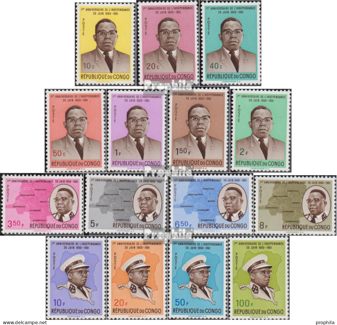 Kongo (Kinshasa) 59-73 (kompl.Ausg.) Postfrisch 1961 Jahrestag Unabhängigkeit - Other & Unclassified