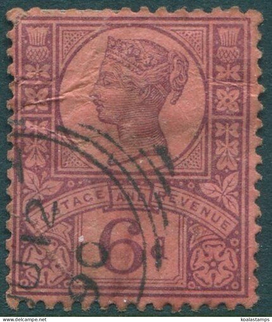 Great Britain 1887 SG208 6d Purple/rose-red QV Crease FU (amd) - Otros & Sin Clasificación