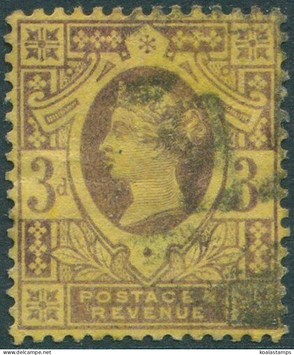 Great Britain 1887 SG202 3d Purple/yellow QV #4 FU (amd) - Other & Unclassified