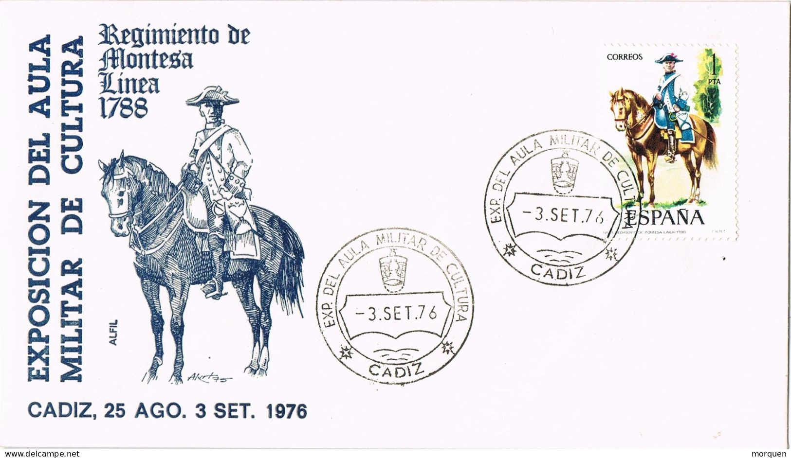 54963. Carta CADIZ 1976. Exposicion Aula Militar De Cultura. Regimiento MONTESA 1788 - Covers & Documents