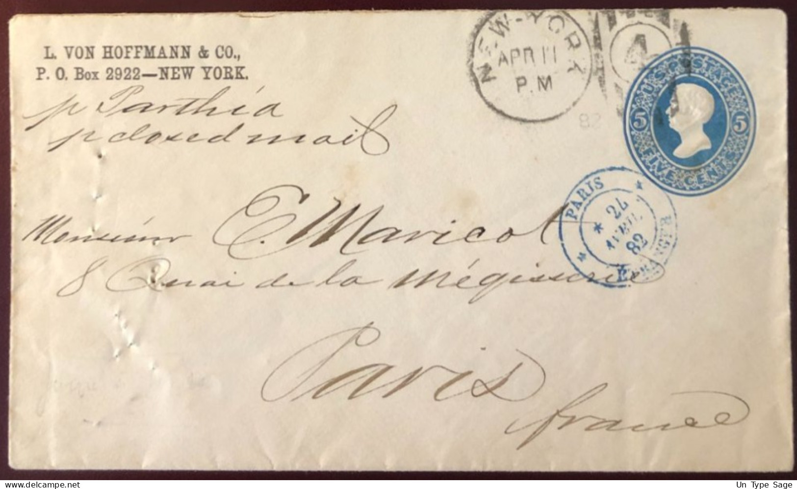 Etats-Unis Entier-enveloppe De New-York Pour La France (TAD PARIS / ETRANGER 24.4.1882) - (B1343) - ...-1900