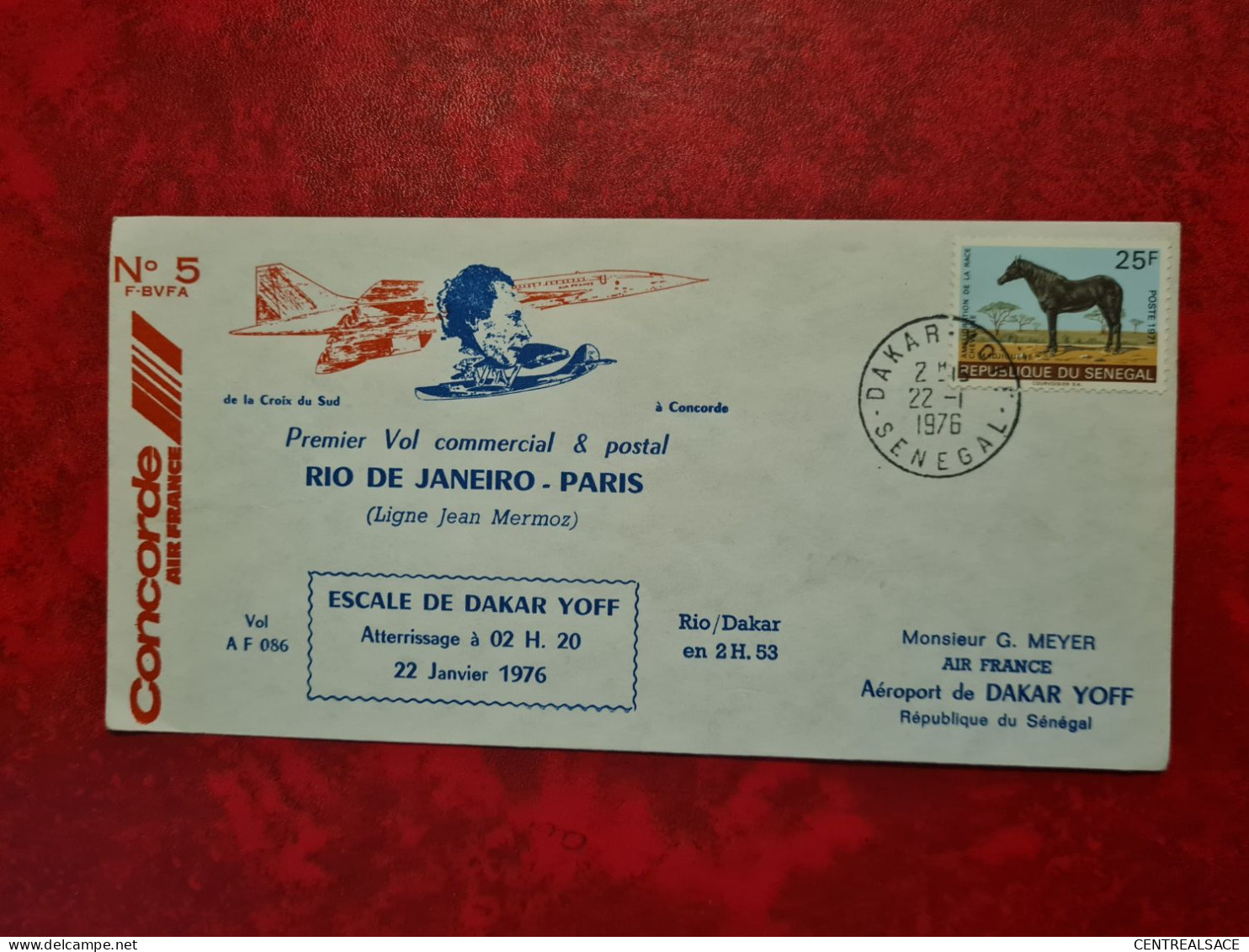 Lettre  1976 CONCORDE  DAKAR SENEGL PREMIER VOL COMMERCIAL RIO DE JANERO PARIS LIGNE JEAN MERMOZ ESCALE DAKAR YOFF - Senegal (1960-...)