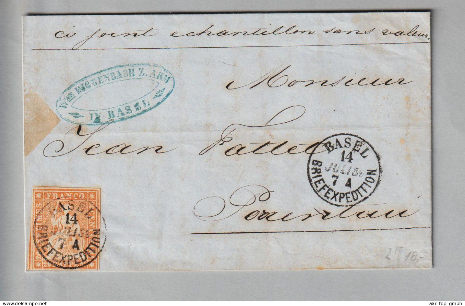 Schweiz Strubel 1859-07-14 Basel Strubelbrief Nach Porrentruy SBK #22D SHB 25B3 - Storia Postale
