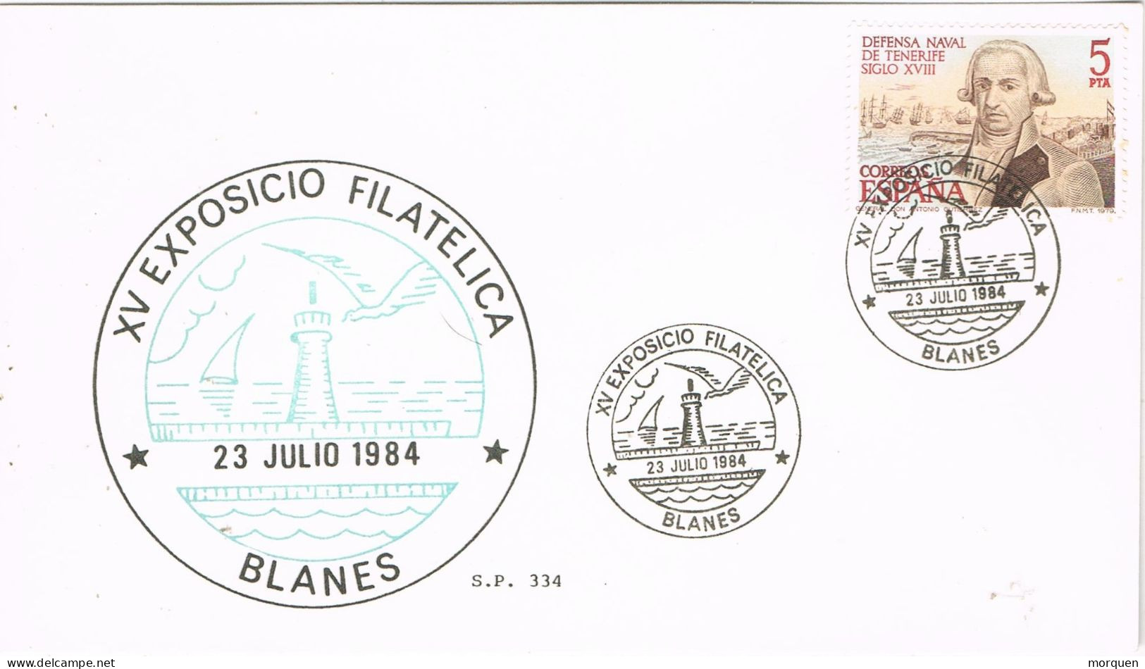 54966. Tarjeta BLANES (Gerona) 1984. Faro, Exposicion Filatelica - Briefe U. Dokumente