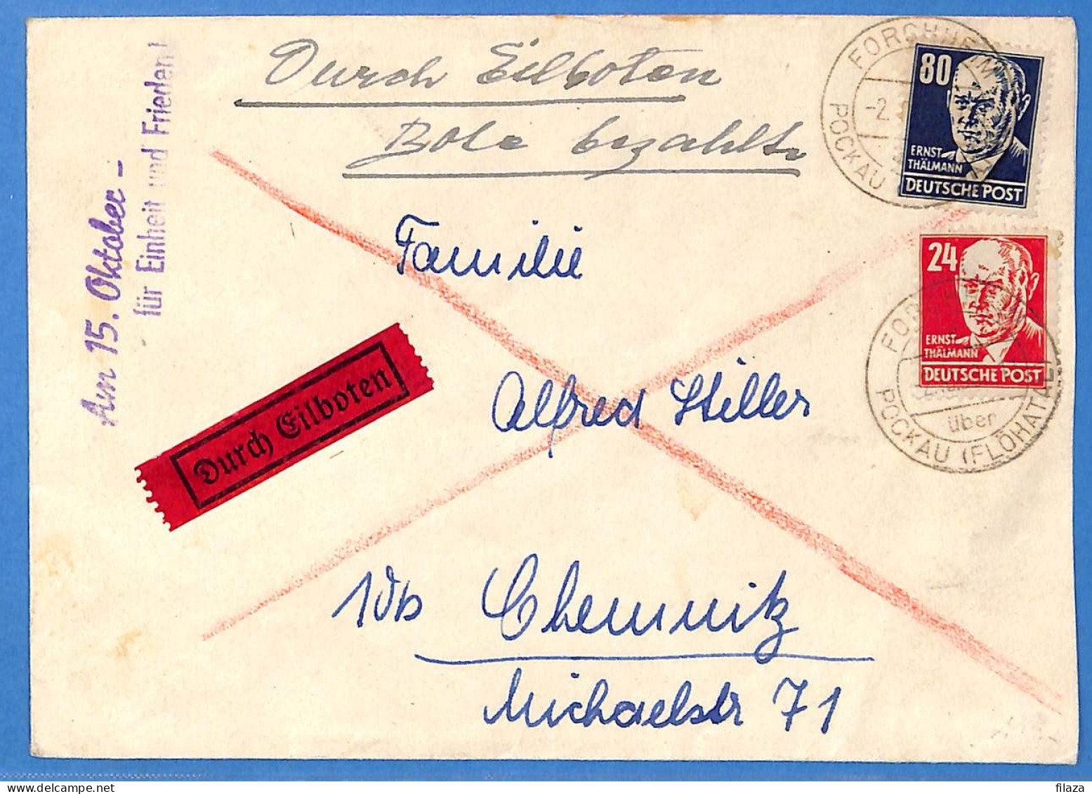 Allemagne Zone Soviétique - 1950 - Lettre Durch Eilboten De Forchheim - G32707 - Other & Unclassified