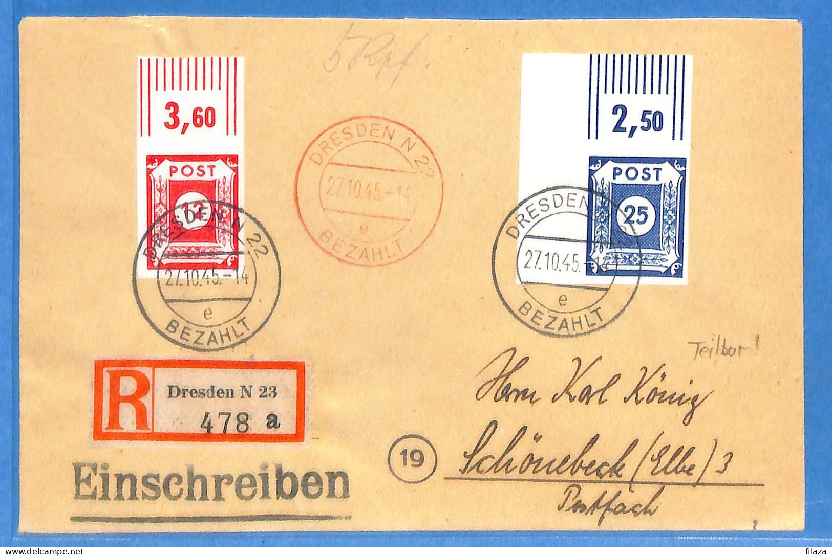 Allemagne Zone Soviétique - 1945 - Lettre Einschreiben De Dresden - G32692 - Other & Unclassified