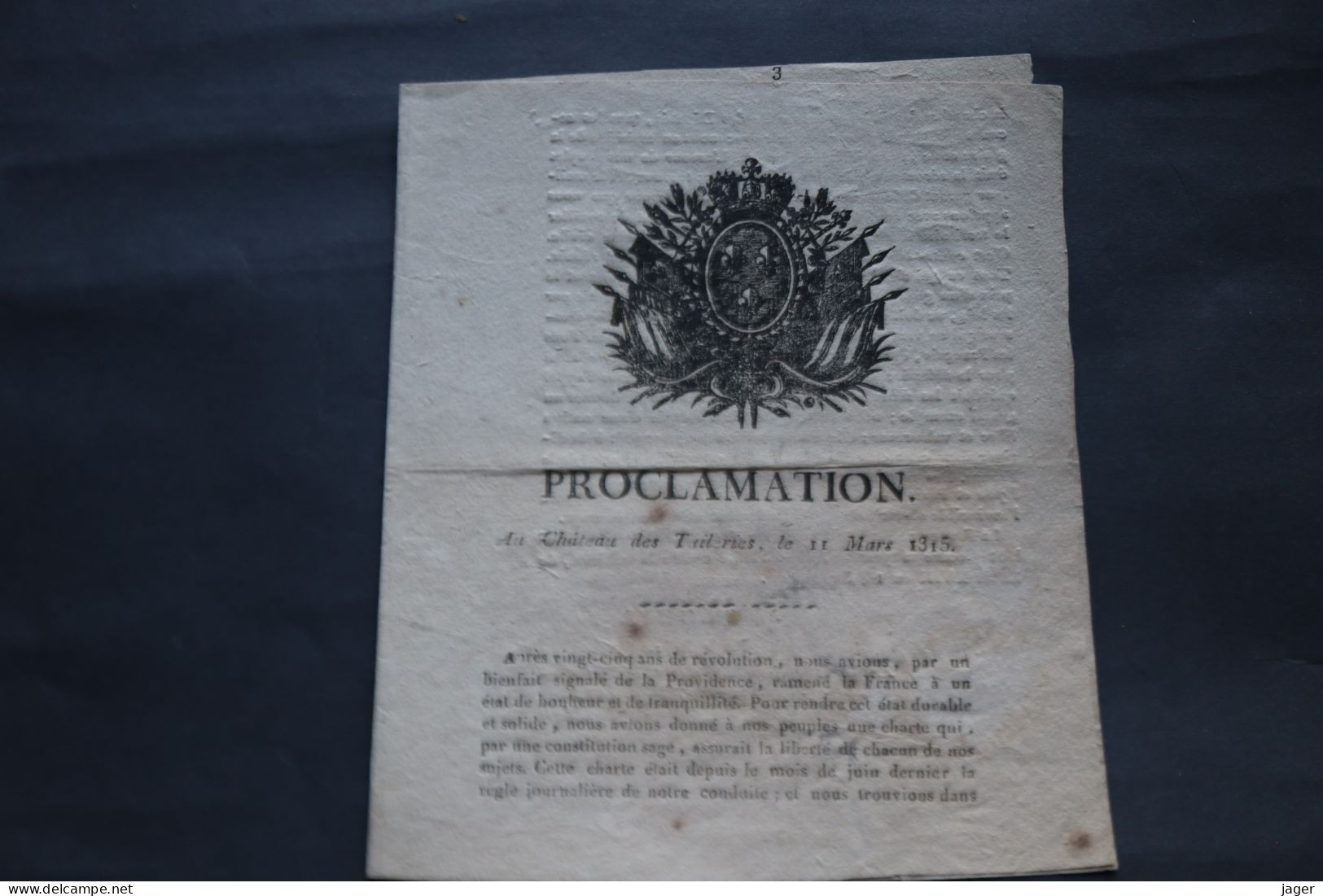 11 Mars 1815  Proclamation Du Roi Contre L'arrivée De Napoleon - Historische Dokumente