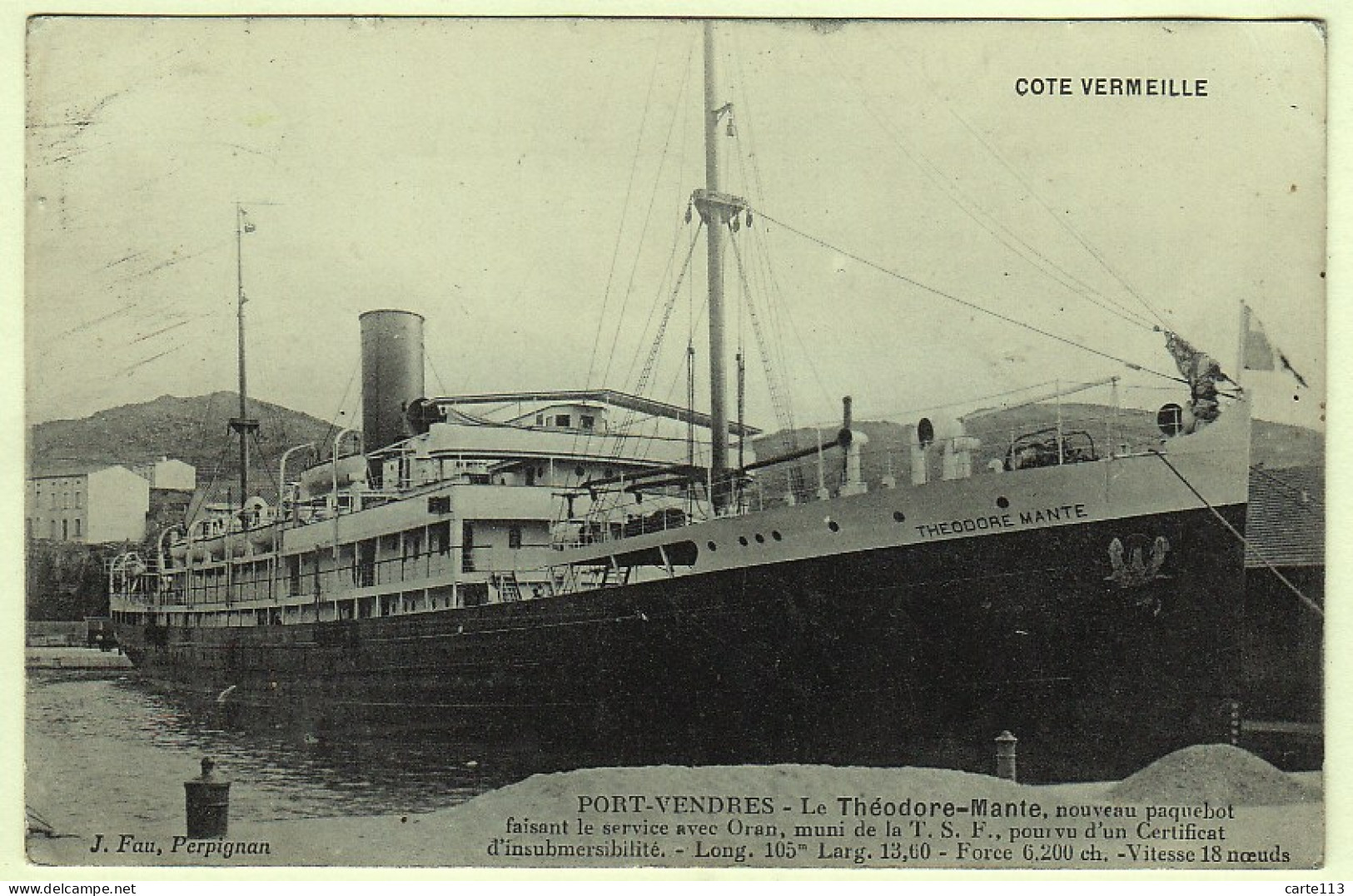 66 - B19135CPA - PORT VENDRES - Le Theodore Mante, Nouveau Paquebot - Bon état - PYRENEES-ORIENTALES - Port Vendres