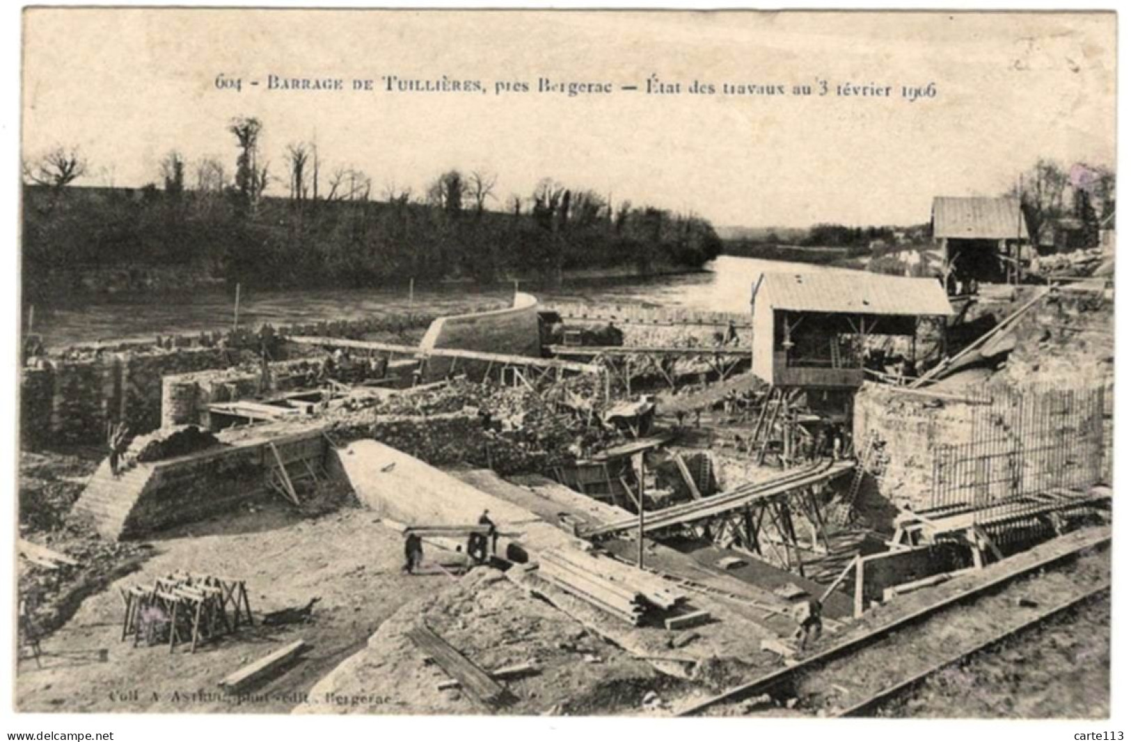 24 - B26076CPA - TUILIERES - Barrage - Etat Des Travaux Fevrier 1906 - Très Bon état - DORDOGNE - Other & Unclassified