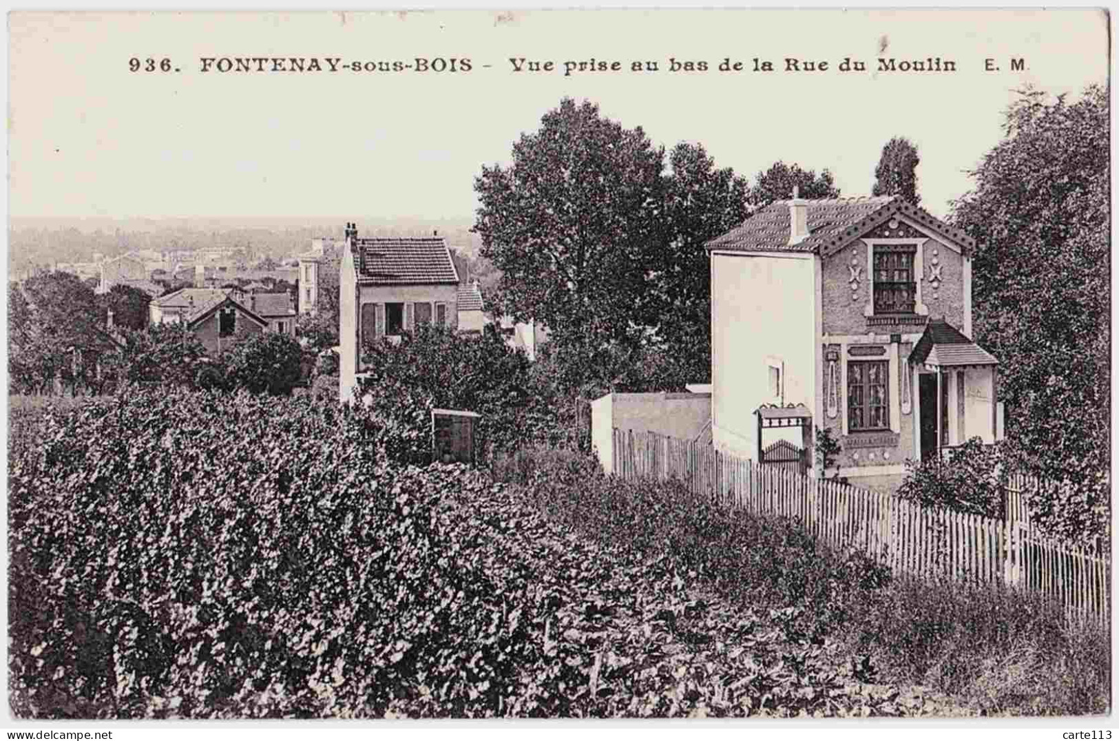 94 - B22895CPA - FONTENAY SOUS BOIS - Vue Prise Au Bas De La Rue Du Moulin - Très Bon état - VAL-DE-MARNE - Fontenay Sous Bois