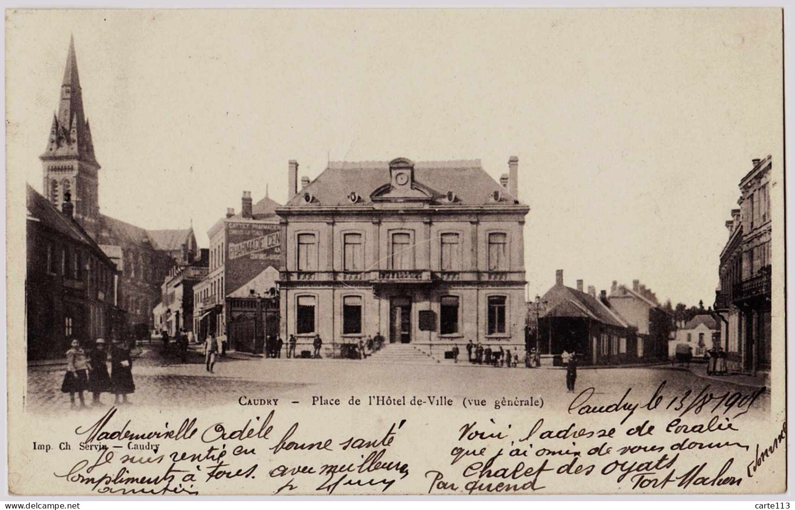 59 - B23175CPA - CAUDRY - Place De L' Hotel De Ville - Carte Pionniere - Très Bon état - NORD - Caudry