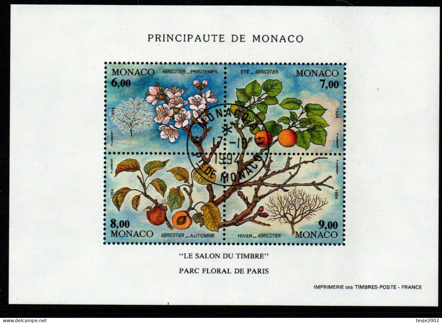 Monaco 1994 - Mi.Nr. Block 65 - Gestempelt Used - Bäume Trees Aprikosen Früchte Fruits Obst - Bomen