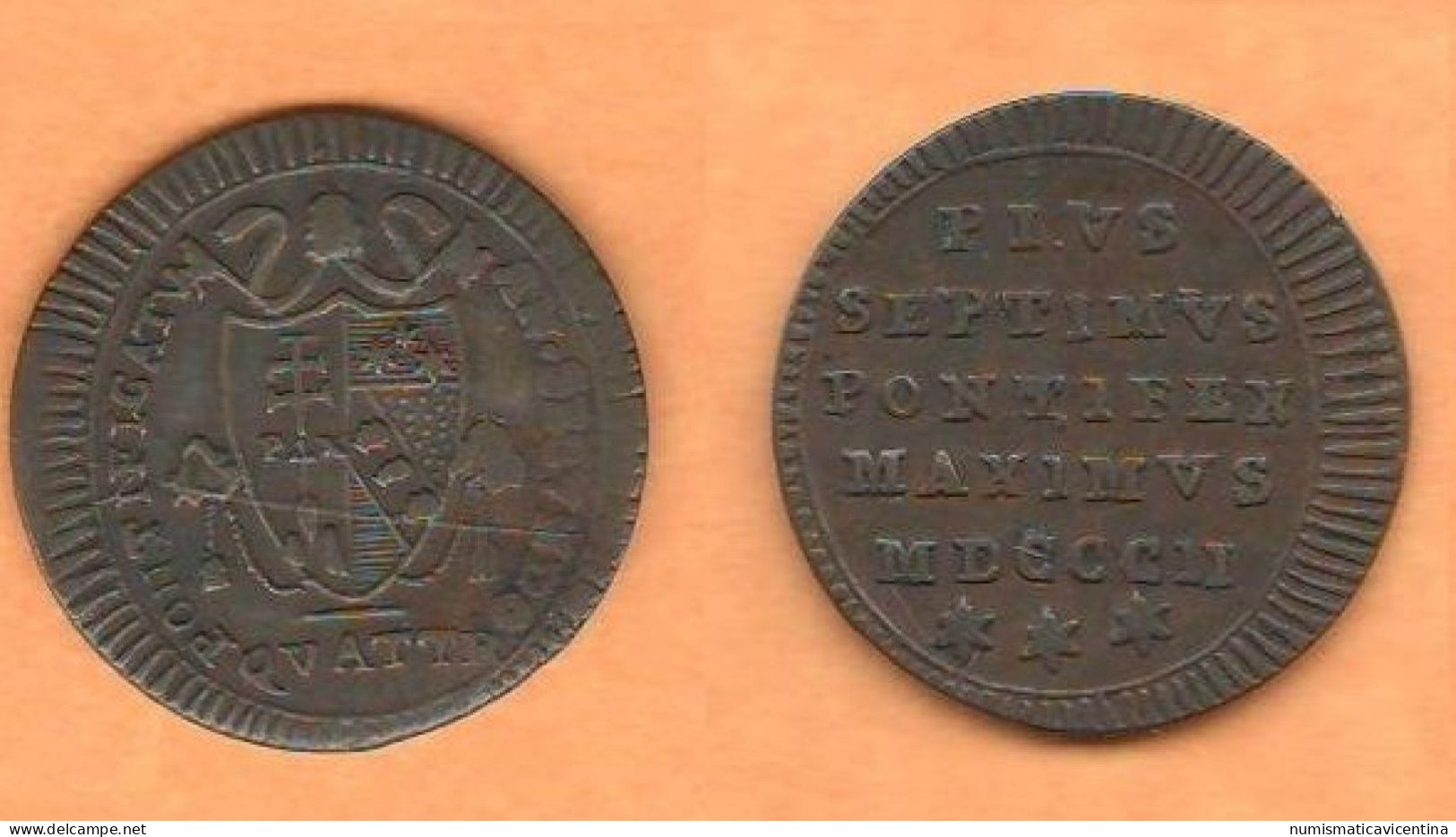 Stato Pontificio Quattrino 1802 Papa Pio VII Papal State Pius VII Copper Coin - Vaticaanstad