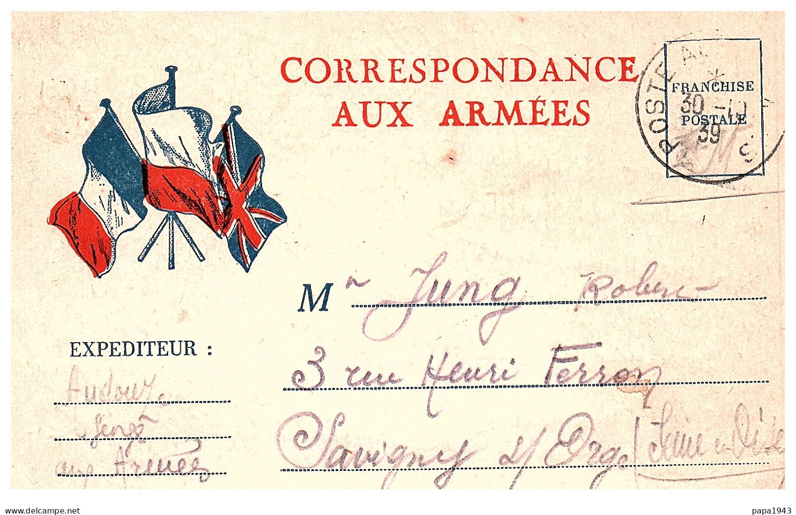 1939  CP  " Correspondance Aux ARMEES "  Envoyée à SAVIGNY Sur ORGE - Covers & Documents