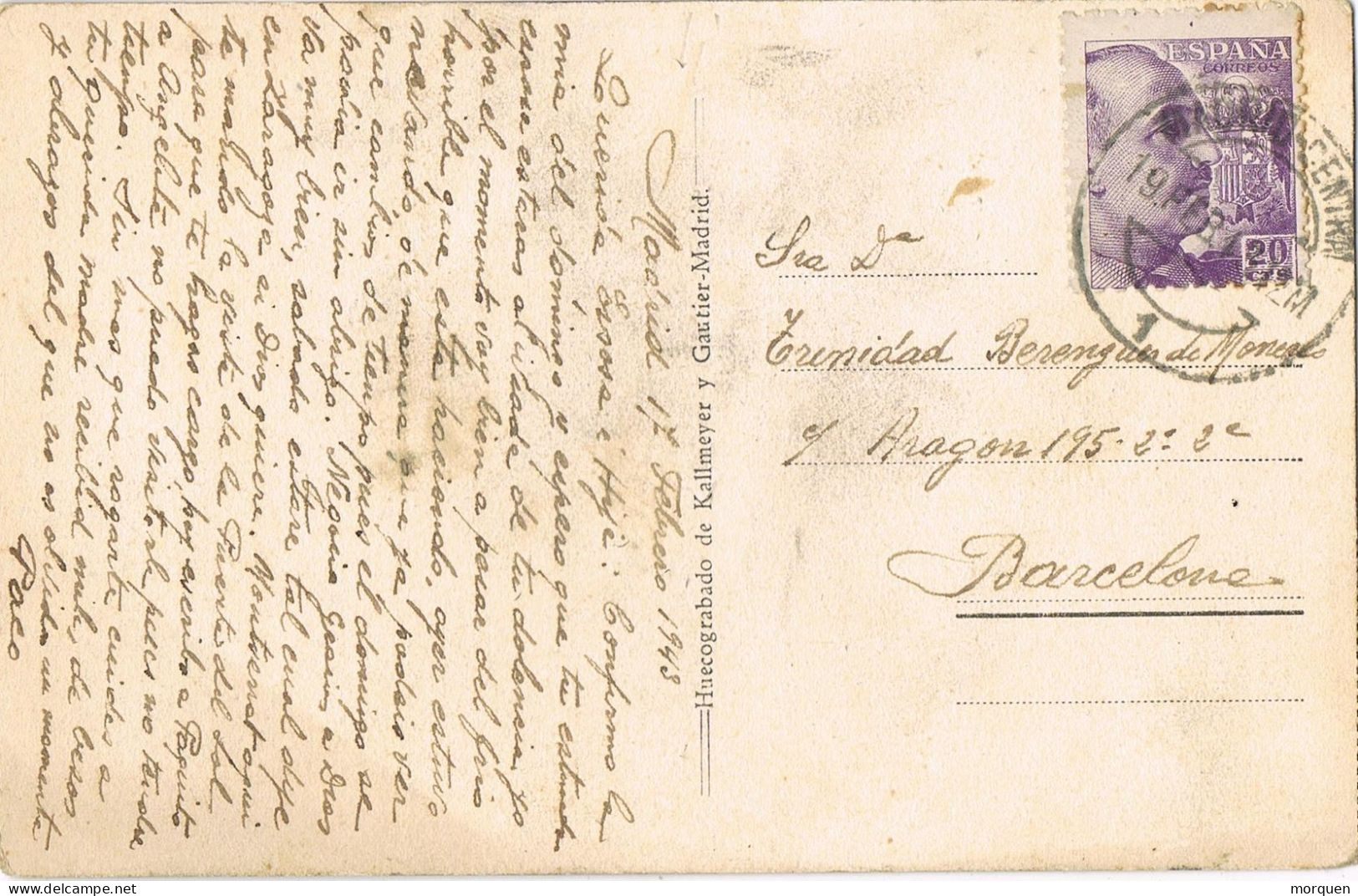 54969. Postal MADRID 1943. Vista Animada Puerta Del Sol Y Tranvias - Briefe U. Dokumente