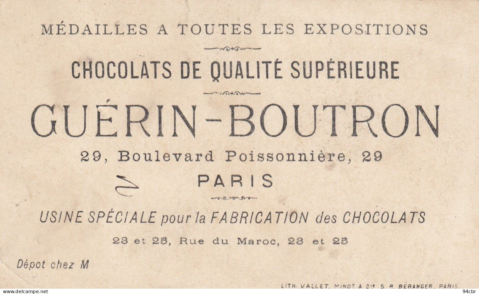 CHROMO IMAGE ( 7x11 CHOCOLAT GUERIN BOUTRON  La Partie De Cartes  (  B.bur Theme) - Guérin-Boutron