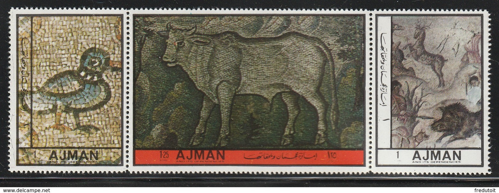 AJMAN - 3 Timbres** (1972) Mosaïque - Ajman