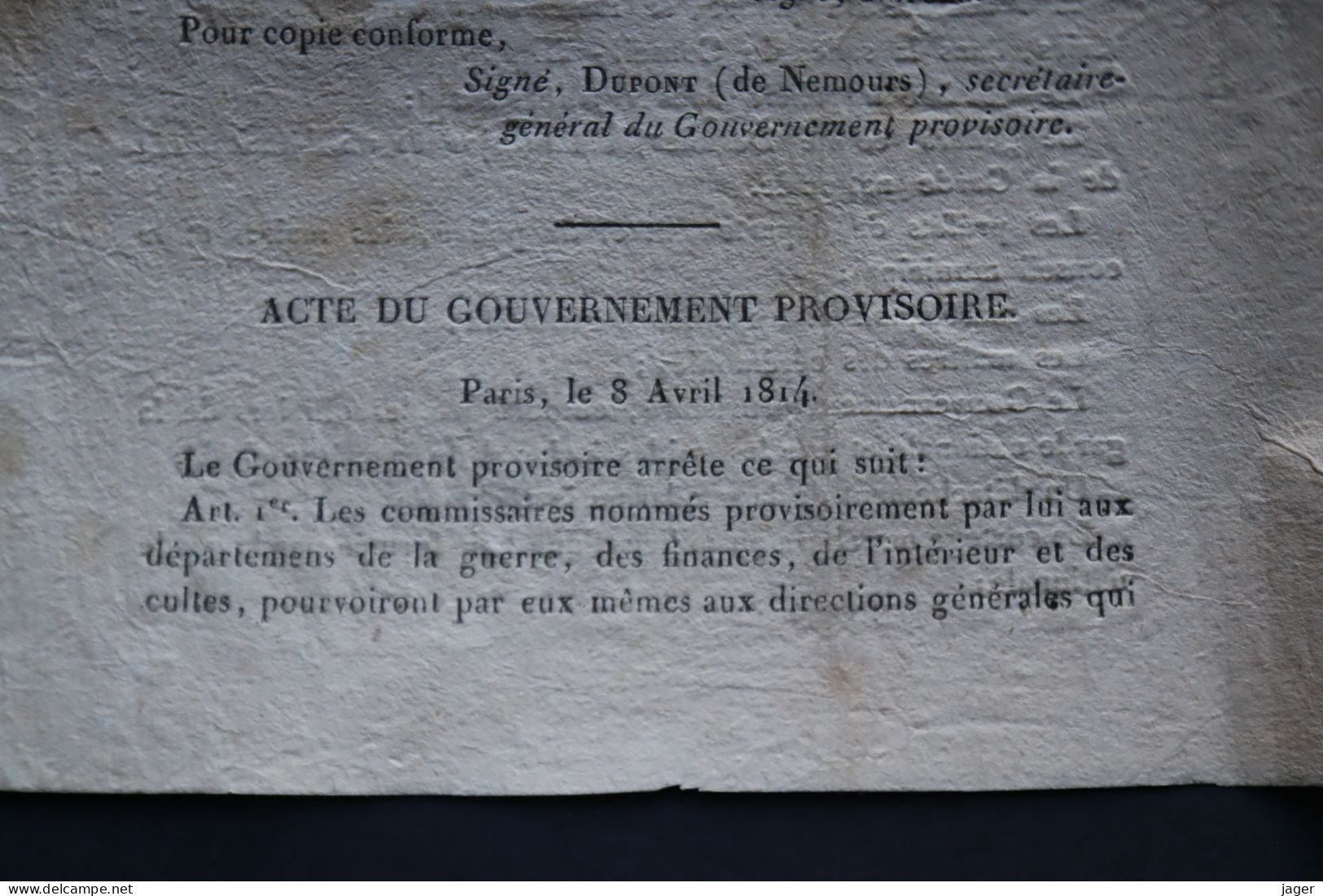 12 Avril 1814  Acte D'abdication De L'Empereur Napoleon  Arrivée Du Roi Louis XVIII - Documentos Históricos