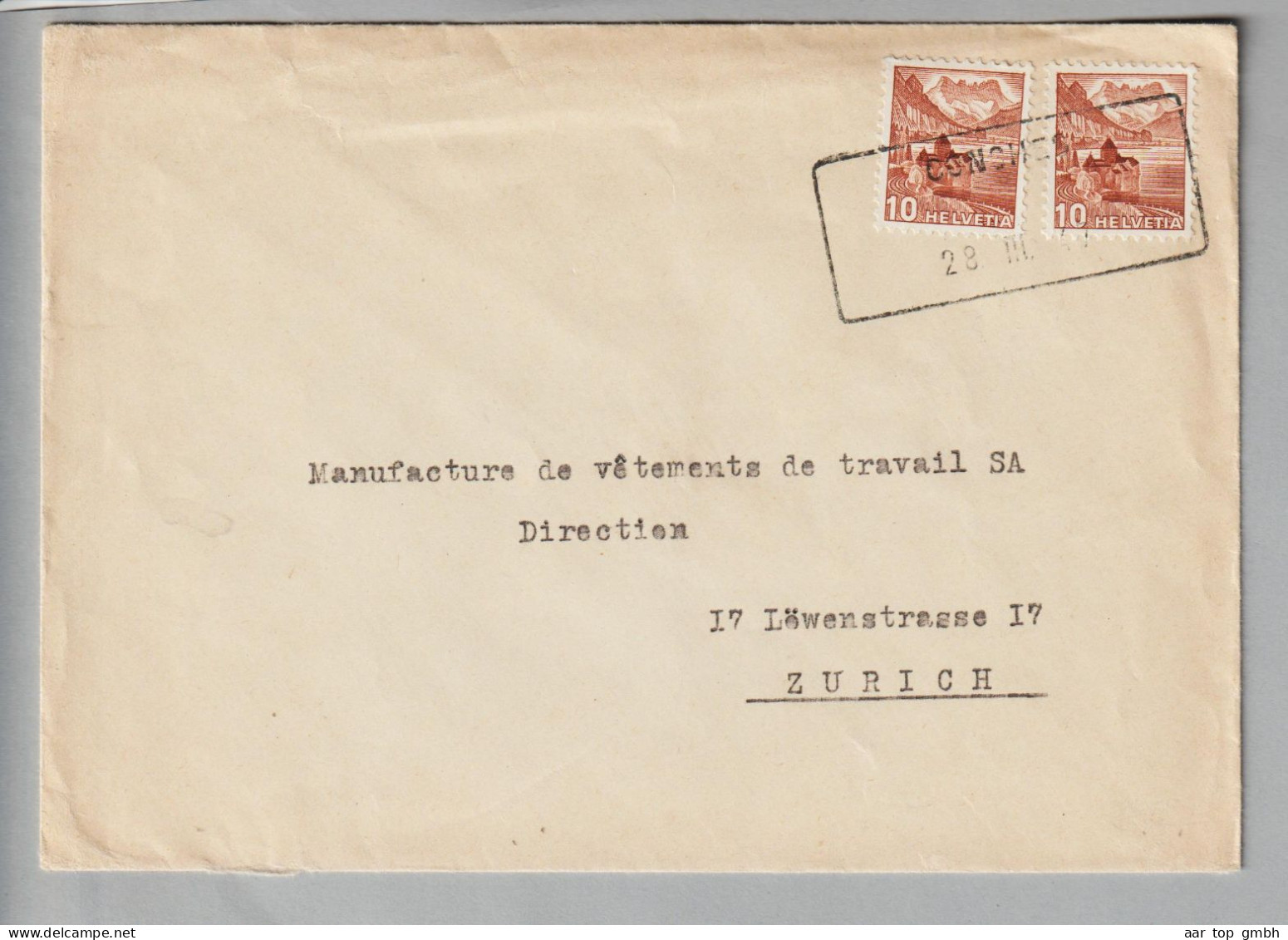 CH Heimat GE Conches 1947-03-28 Aushilfsstempel Brief Nach Zürich - Briefe U. Dokumente