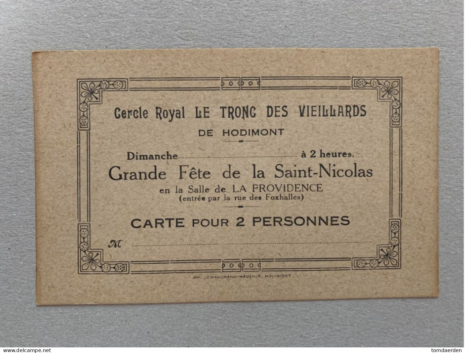 Invitation + Lettre Grande Fête De La Saint Nicolas -Cercle Royal Le Tronc Des Vieillards De Hodimont Verviers - Documentos Históricos
