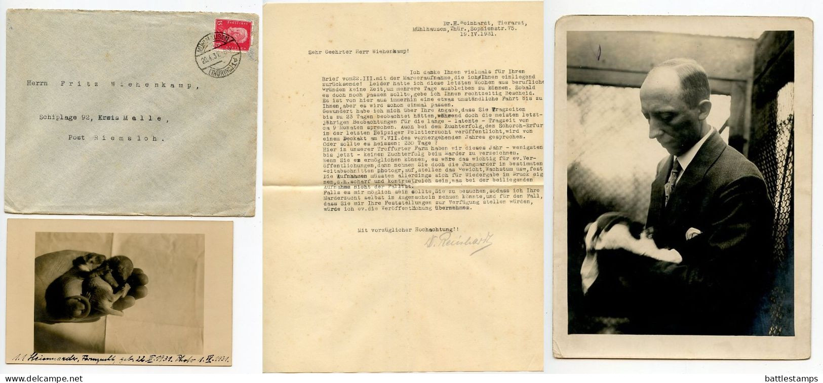 Germany 1931 Cover W/ Letter, Postcard & Photo; Mühlhausen - Dr. H. Reinhardt, Tierarzt (Veterinarian); 15pf. Hindenburg - Covers & Documents