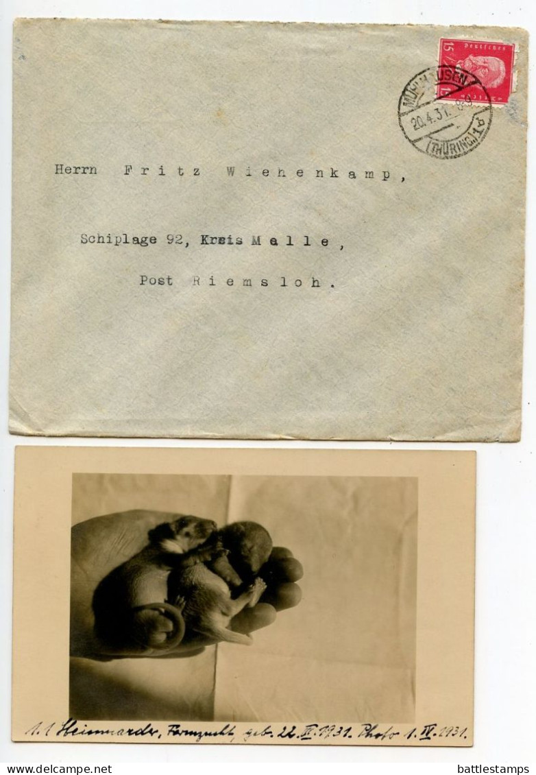 Germany 1931 Cover W/ Letter, Postcard & Photo; Mühlhausen - Dr. H. Reinhardt, Tierarzt (Veterinarian); 15pf. Hindenburg - Covers & Documents