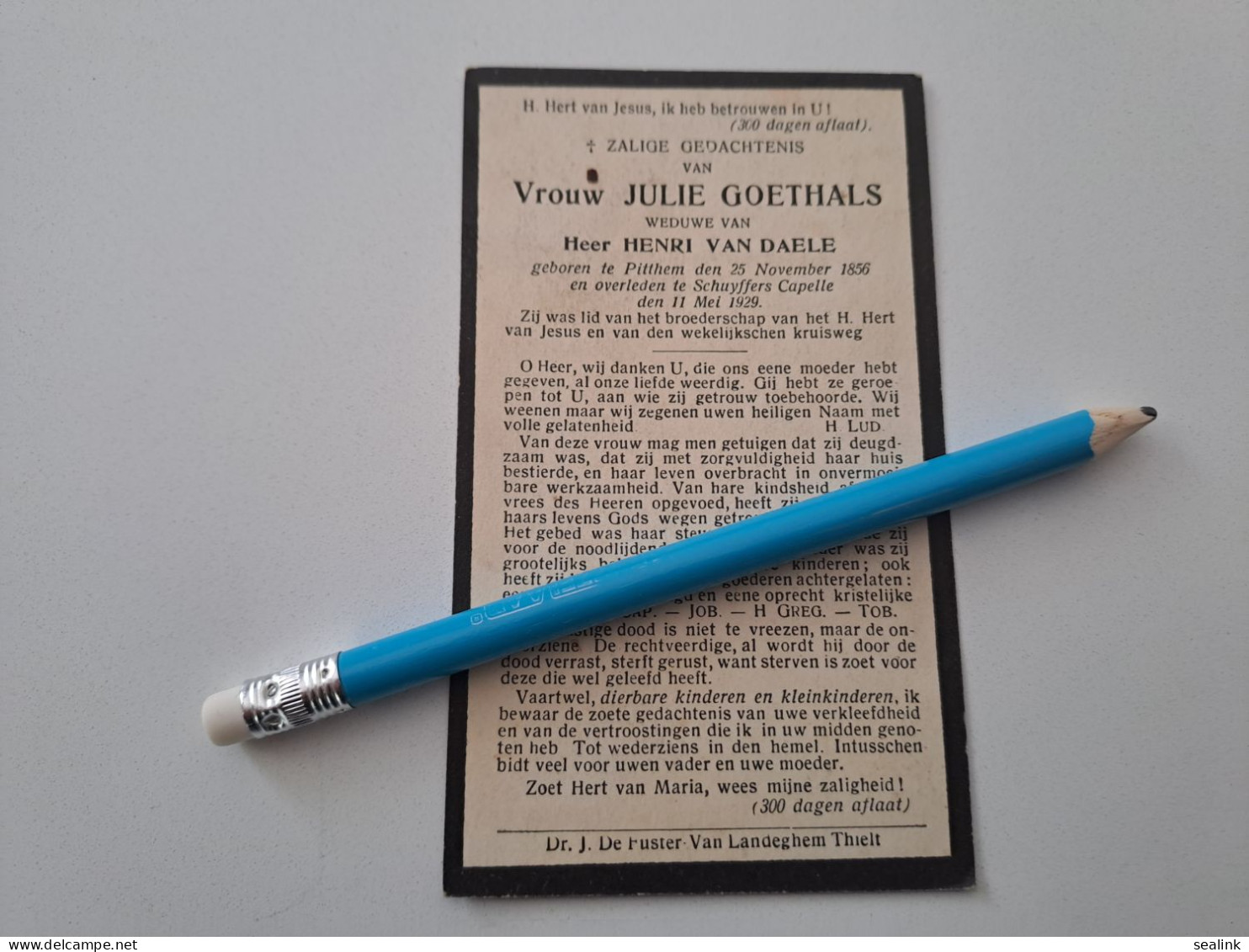Julie Goethals (Pittem 1856 - Schuiferskapelle 1929);Van Daele - Andachtsbilder