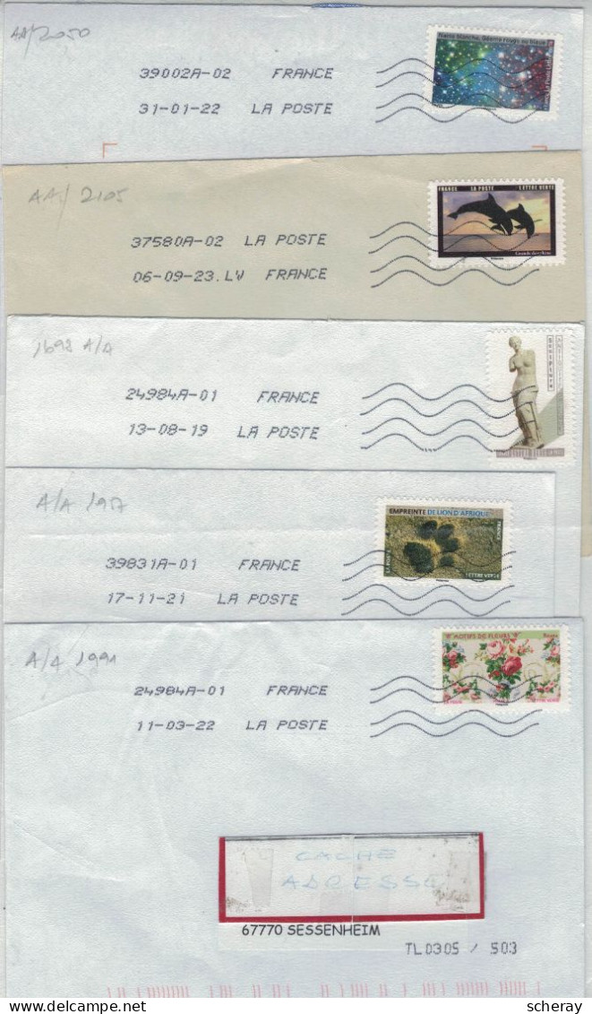 5 LETTRES AUTO ADHESIFS DIFFERENTS ( Lot 417 ) - Storia Postale