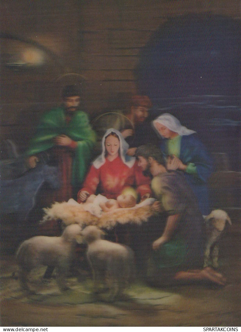 Vierge Marie Madone Bébé JÉSUS Christianisme Religion LENTICULAR 3D Vintage Carte Postale CPSM #PAZ041.FR - Maagd Maria En Madonnas