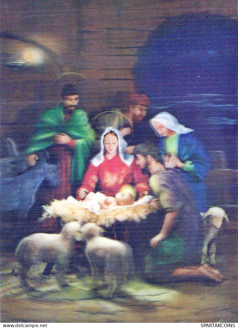 Vierge Marie Madone Bébé JÉSUS Christianisme Religion LENTICULAR 3D Vintage Carte Postale CPSM #PAZ041.FR - Virgen Mary & Madonnas