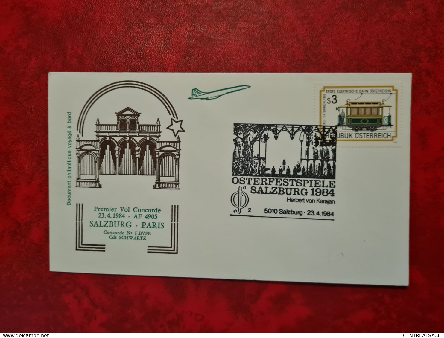 Lettre  1984  CONCORDE  1ER VOL SALZBURG PARIS OSTERFESTSIELE HERBERT VON KARAJAN - Storia Postale