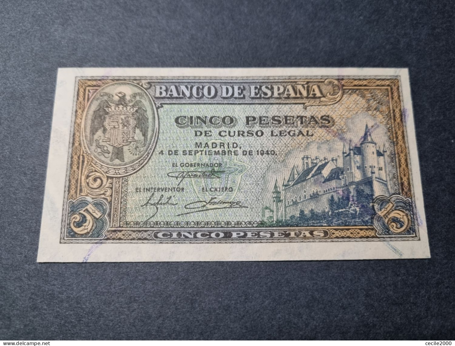 SPAIN BANKNOTE 5 PESETAS 1940 UNCIRCULATED UNC / SC SIN CIRCULAR BILLETE ESPAÑA *COMPRAS MULTIPLES CONSULTAR* - 1-2 Pesetas