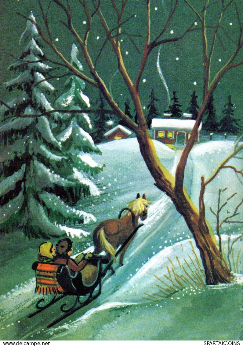 Buon Anno Natale CAVALLO Vintage Cartolina CPSM #PAS966.IT - Neujahr