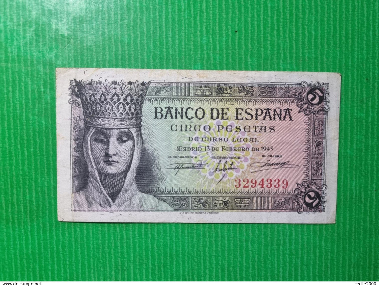 SIN SERIE** SPAIN BANKNOTE 5 PESETAS 1943 XF+/aUNC / EBC- BILLETE ESPAÑA *COMPRAS MULTIPLES CONSULTAR* - 1-2 Pesetas