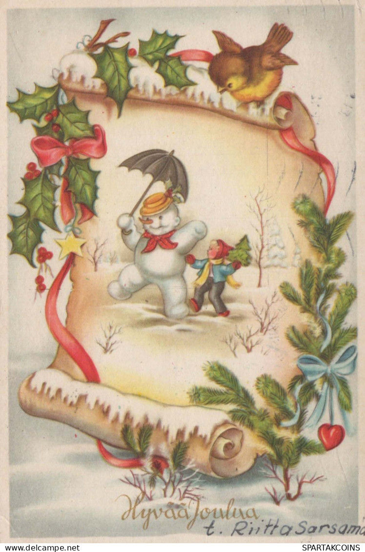 Feliz Año Navidad MUÑECO DE NIEVE NIÑOS Vintage Tarjeta Postal CPSM #PAZ742.ES - New Year