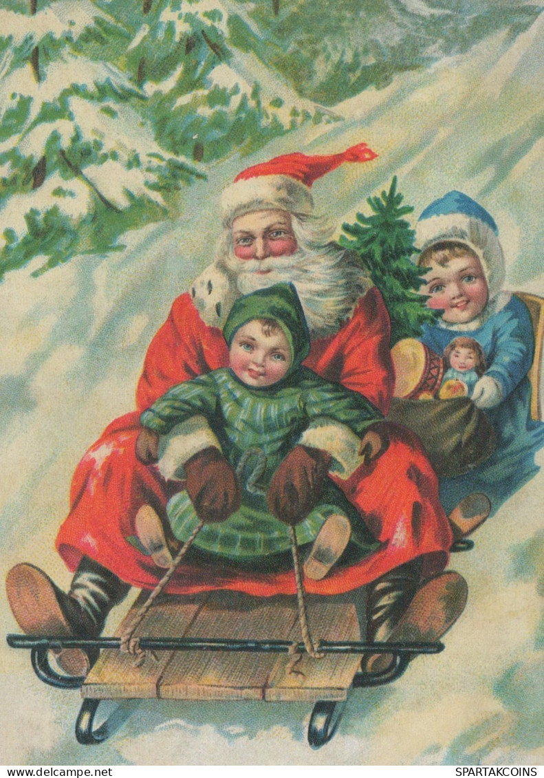 PAPÁ NOEL NIÑO NAVIDAD Fiesta Vintage Tarjeta Postal CPSM #PAK318.ES - Santa Claus