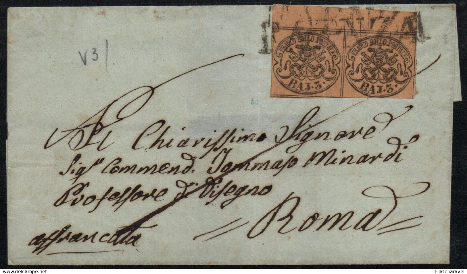 ASI - 1852 - STATO PONTIFICIO N. 2 Lettere , Con Una Coppia Del Francobollo Da 3 Bay Bistro .  Catalogo Sassone N. 4 - Estados Pontificados