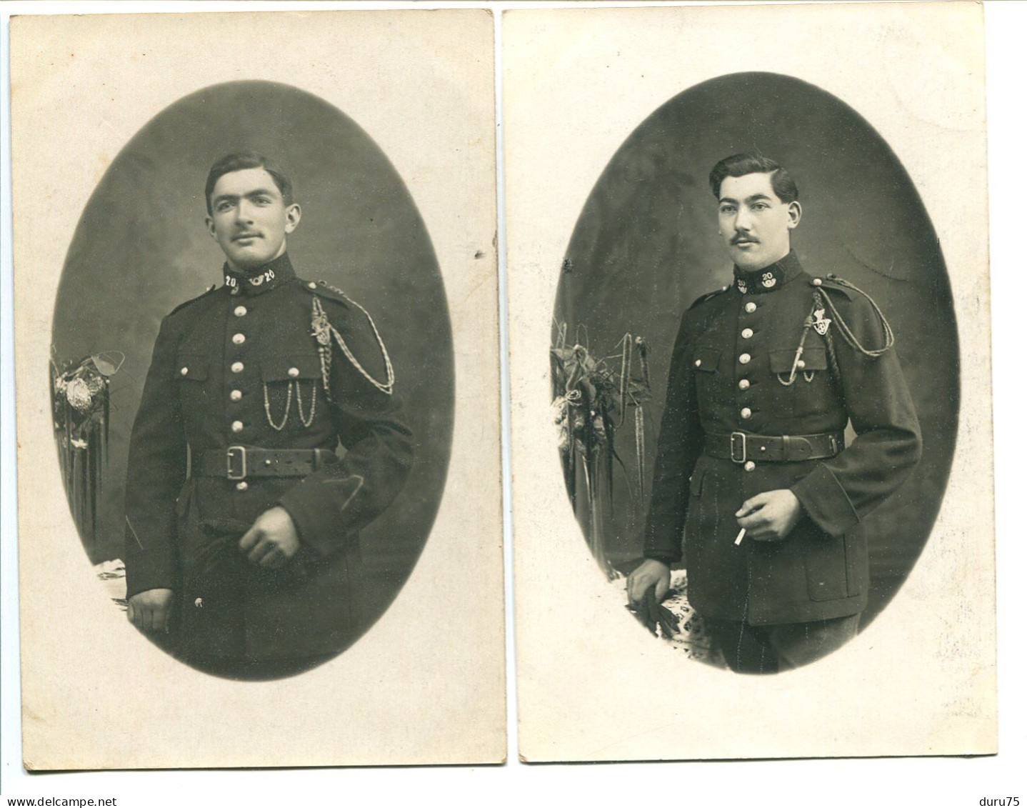 Militaria * LOT 2 PHOTO Carte Anciennes * Portraits Soldats Militaires Du 20e Bataillon Régiment Chasseurs à Pied Alpins - Characters