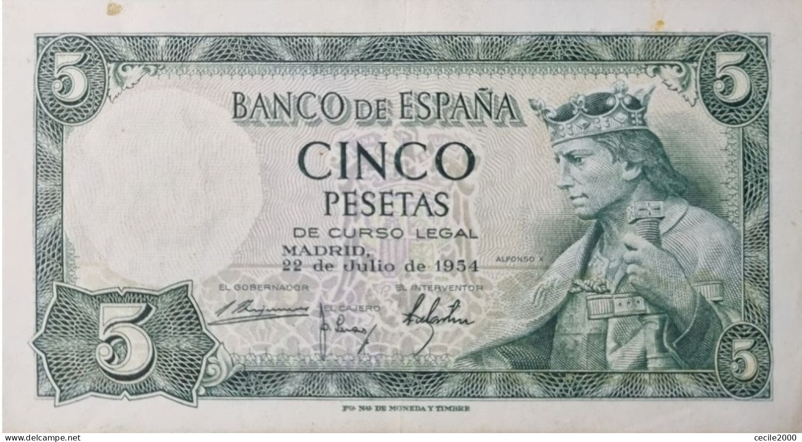 SIN SERIE** SPAIN BANKNOTE 5 PESETAS 1954 AUNC / EBC+/EBC BILLETE ESPAÑA*COMPRAS MULTIPLES CONSULTAR* - 1-2 Pesetas