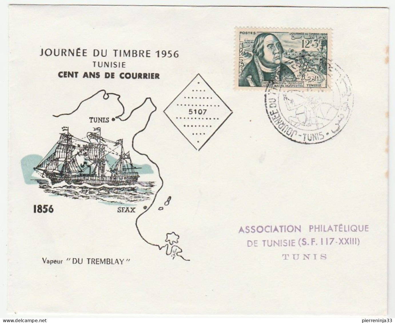 Lettre Illustrée Bateau Vapeur "Du Tremblay" , Journée Du Timbre 1956, Tunis - Briefe U. Dokumente