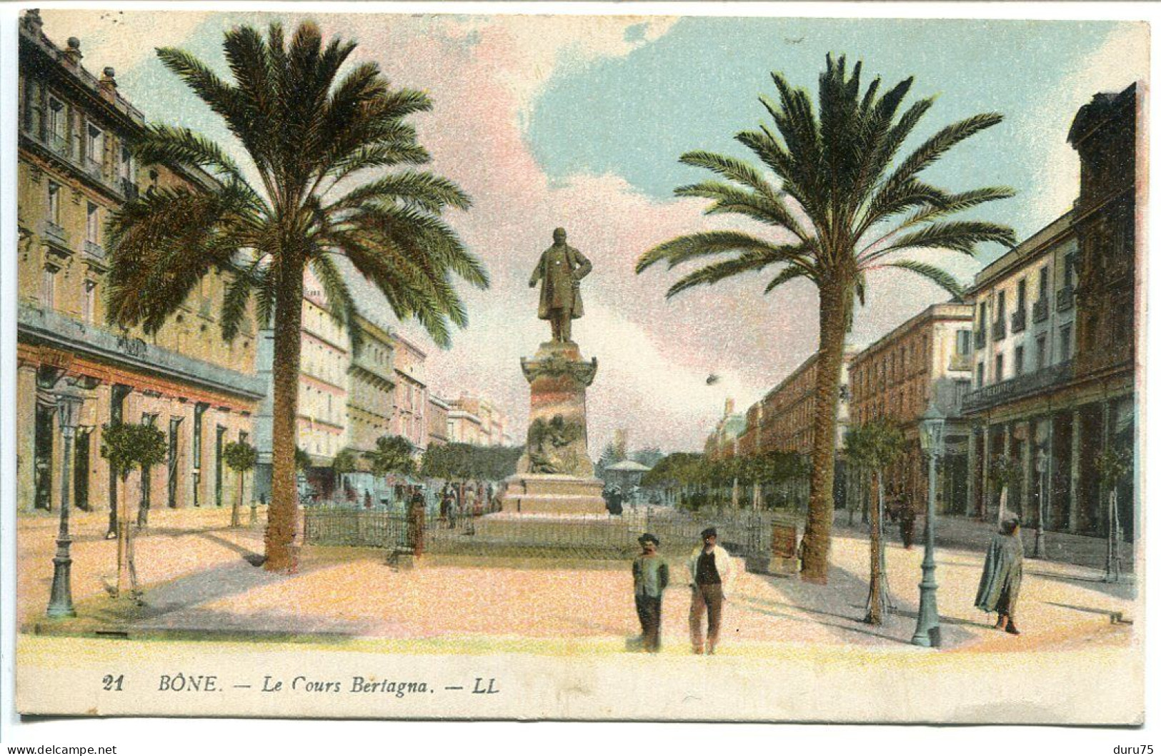 ALGÉRIE CPA Couleur Ecrite En Allemand En 1918 * BÔNE Le Cours Bertagna ( Animée Statue Thiers ) LL Editeur - Autres & Non Classés