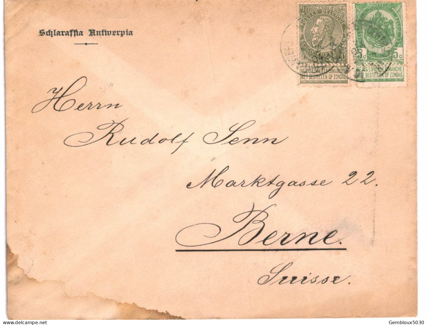 (01) Belgique N° 59 + 56  Sur Enveloppe écrite D'Anvers Vers Berne Suisse - 1893-1900 Barbas Cortas