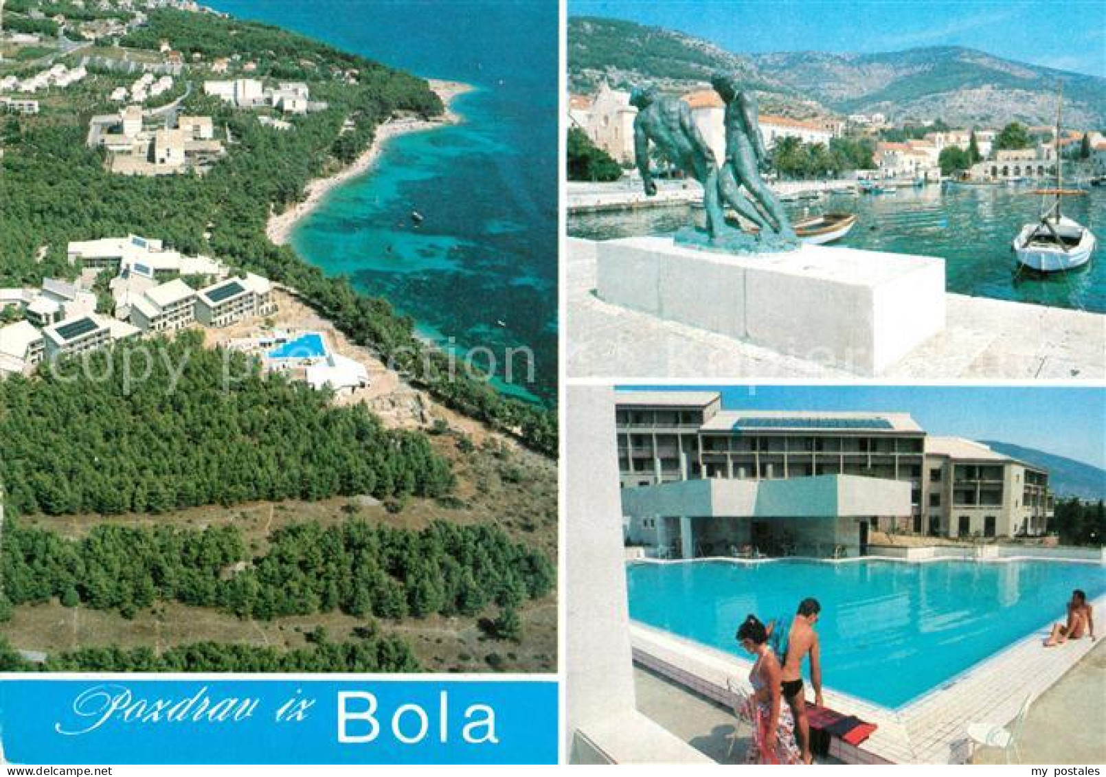 73611624 Bol Fliegeraufnahme Skulptur Im Hafen Schwimmbad Bol - Croatia
