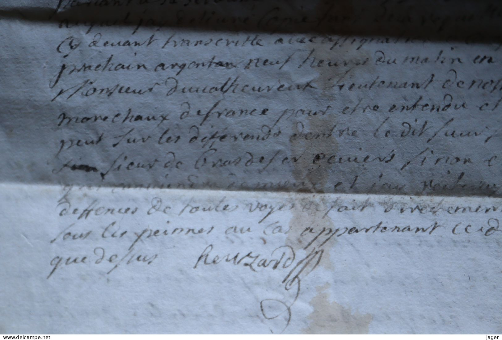 1750 Maréchaussée de France  département d'Argentan  Chasse pêche  cachet autographe