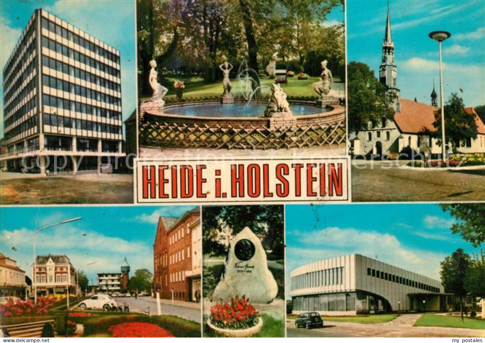 73611514 Heide Holstein Hochhaus Brunnen Kirche Strasse Stadthalle Heide Holstei - Heide