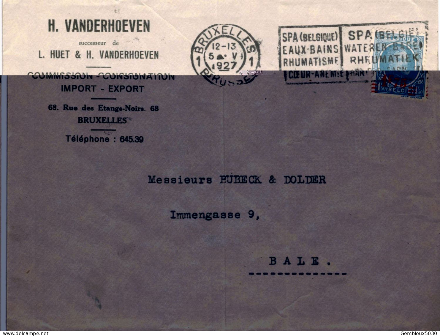 (01) Belgique N° 248  Sur Enveloppe écrite De Bruxelles Vers Bâle Suisse - 1922-1927 Houyoux
