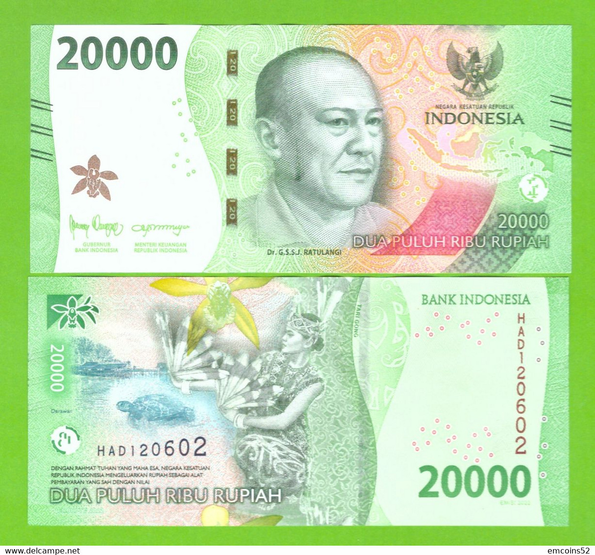 INDONESIA 20000 RUPIAH 2022 P-W166 UNC - Indonesien